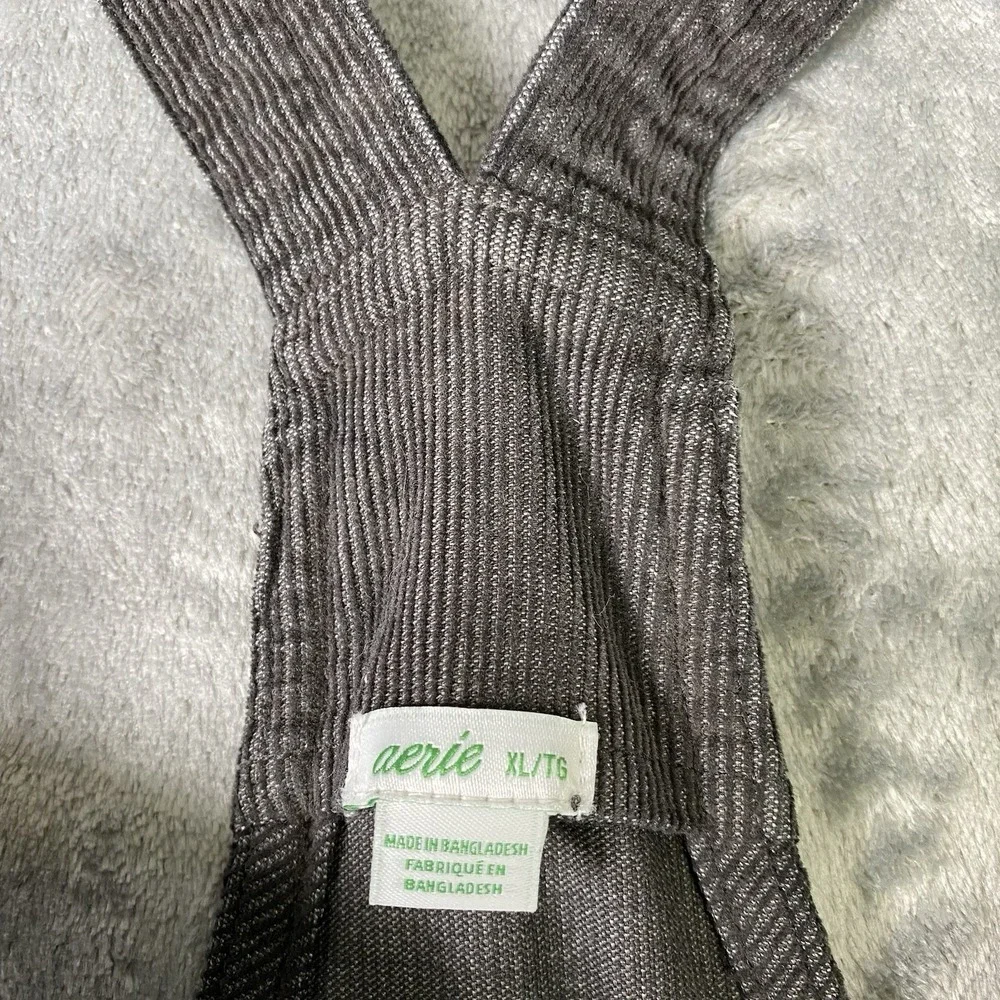 Aerie Overalls Womens Sz XL Grey Corduroy Adjustable Raw Hem Patch Pockets NWT